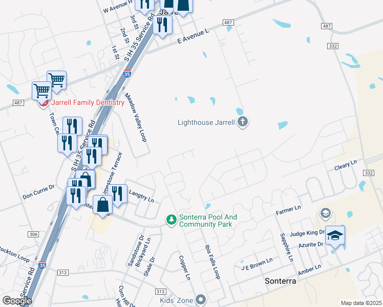 map of restaurants, bars, coffee shops, grocery stores, and more near 104 Circe Drive in Jarrell