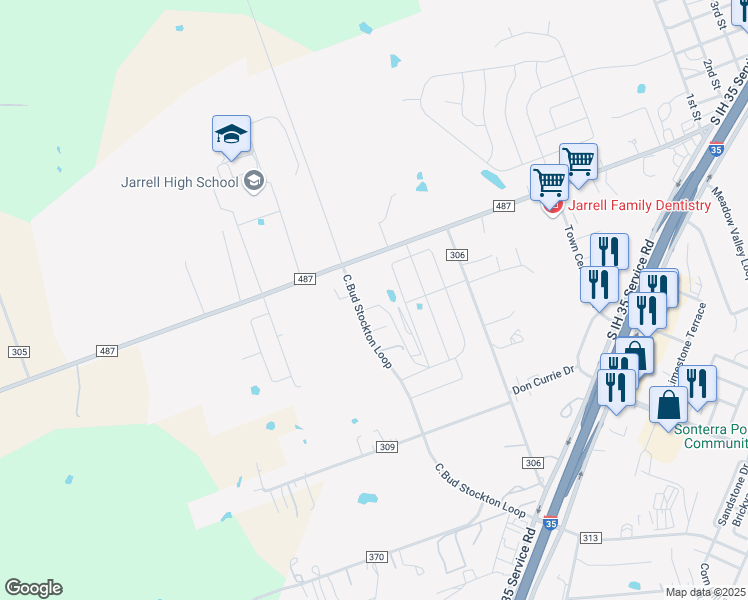 map of restaurants, bars, coffee shops, grocery stores, and more near C.Bud Stocton Loop in Jarrell