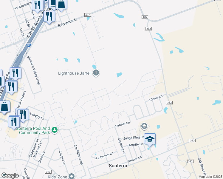 map of restaurants, bars, coffee shops, grocery stores, and more near 417 Greatest Gift Way in Jarrell