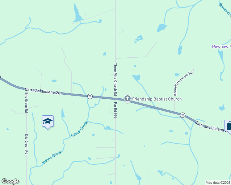 map of restaurants, bars, coffee shops, grocery stores, and more near 3 Pine Church Road in DeRidder