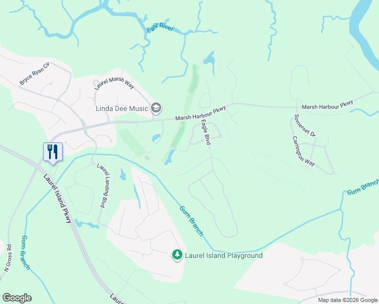 map of restaurants, bars, coffee shops, grocery stores, and more near 201 Fairway Drive in Kingsland