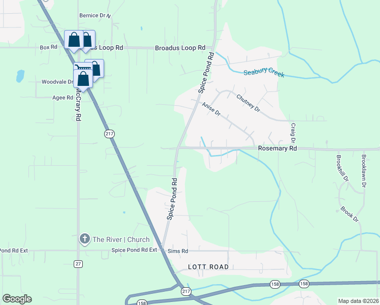 map of restaurants, bars, coffee shops, grocery stores, and more near 9301 Spice Pond Road in Mobile County