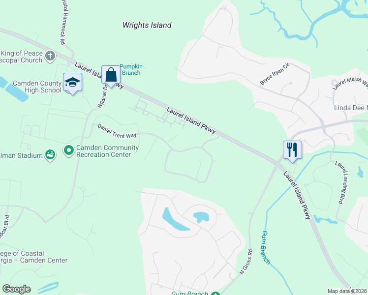 map of restaurants, bars, coffee shops, grocery stores, and more near 264 Daniel Trent Way in Kingsland
