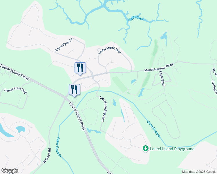 map of restaurants, bars, coffee shops, grocery stores, and more near 120 Renee Drive in Kingsland