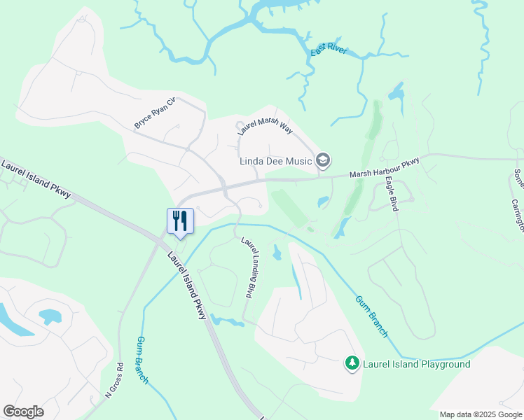 map of restaurants, bars, coffee shops, grocery stores, and more near 121 Renee Drive in Kingsland