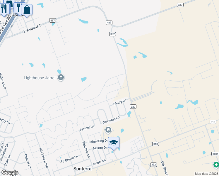 map of restaurants, bars, coffee shops, grocery stores, and more near 320 Bell Rings Dr in Jarrell