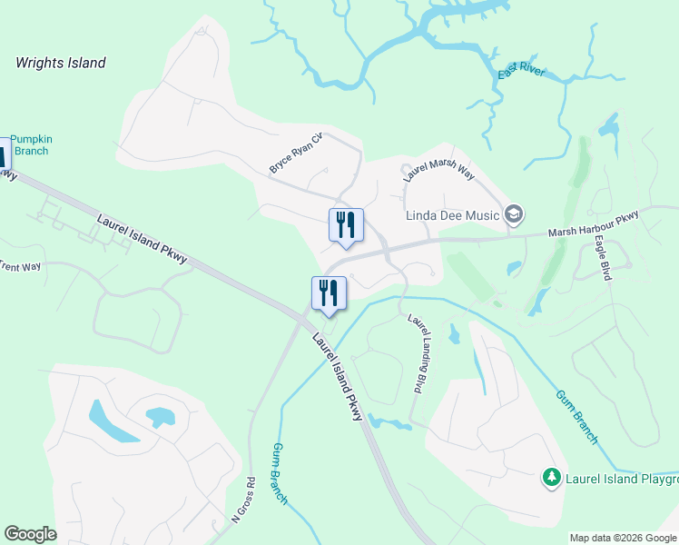map of restaurants, bars, coffee shops, grocery stores, and more near 143 Kathryne Bailey Drive in Kingsland
