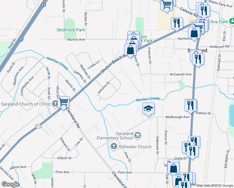 map of restaurants, bars, coffee shops, grocery stores, and more near 310 Bryant Ct in Saraland