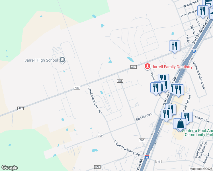 map of restaurants, bars, coffee shops, grocery stores, and more near 900 Farm to Market Road 487 in Jarrell