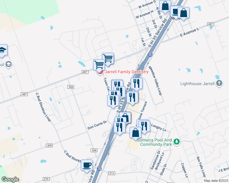 map of restaurants, bars, coffee shops, grocery stores, and more near 117 Calvin Smith Lane in Jarrell