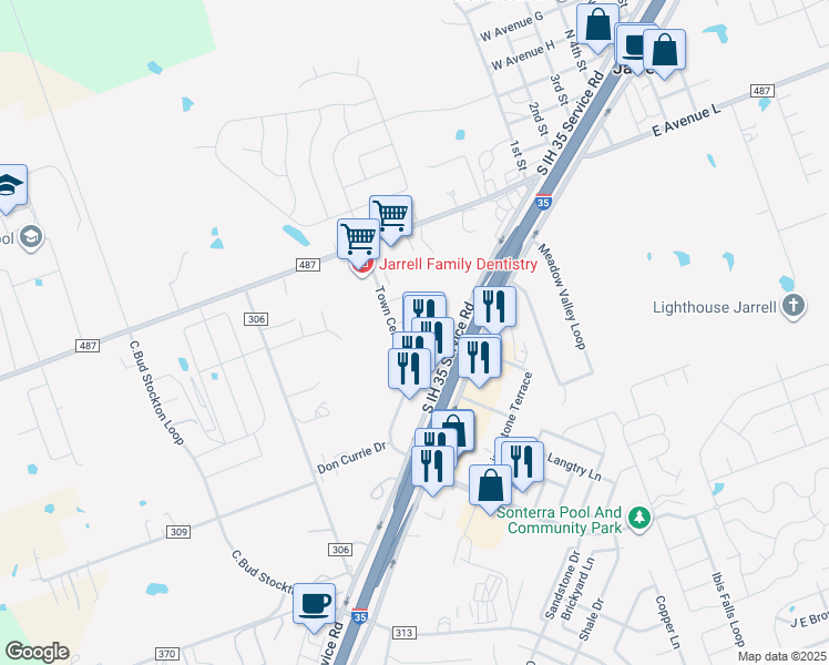 map of restaurants, bars, coffee shops, grocery stores, and more near 117 Calvin Smith Lane in Jarrell