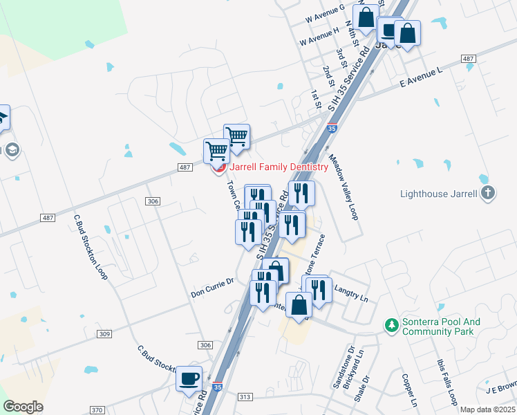 map of restaurants, bars, coffee shops, grocery stores, and more near 117 Calvin Smith Lane in Jarrell