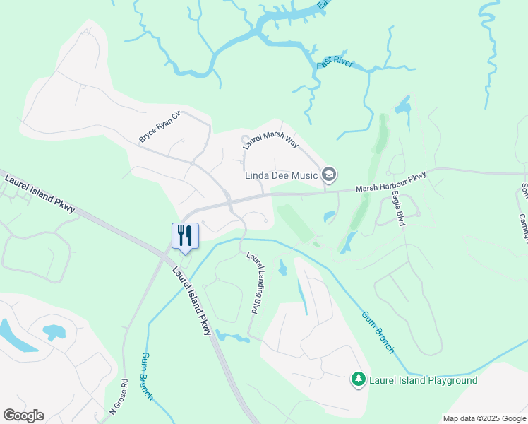 map of restaurants, bars, coffee shops, grocery stores, and more near 121 Renee Drive in Kingsland