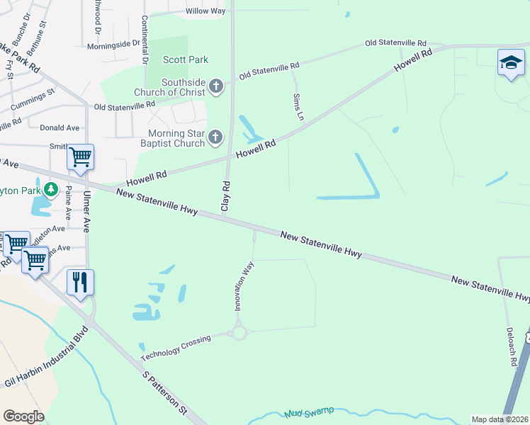 map of restaurants, bars, coffee shops, grocery stores, and more near 1101 New Statenville Highway in Valdosta
