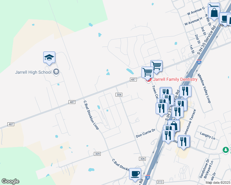 map of restaurants, bars, coffee shops, grocery stores, and more near 600 County Road 306 in Jarrell