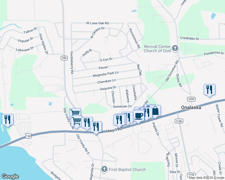 map of restaurants, bars, coffee shops, grocery stores, and more near 161 Seminole Circle in Onalaska