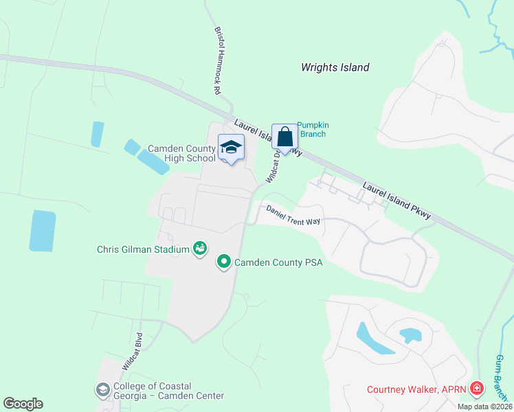 map of restaurants, bars, coffee shops, grocery stores, and more near Wildcat Drive in Kingsland