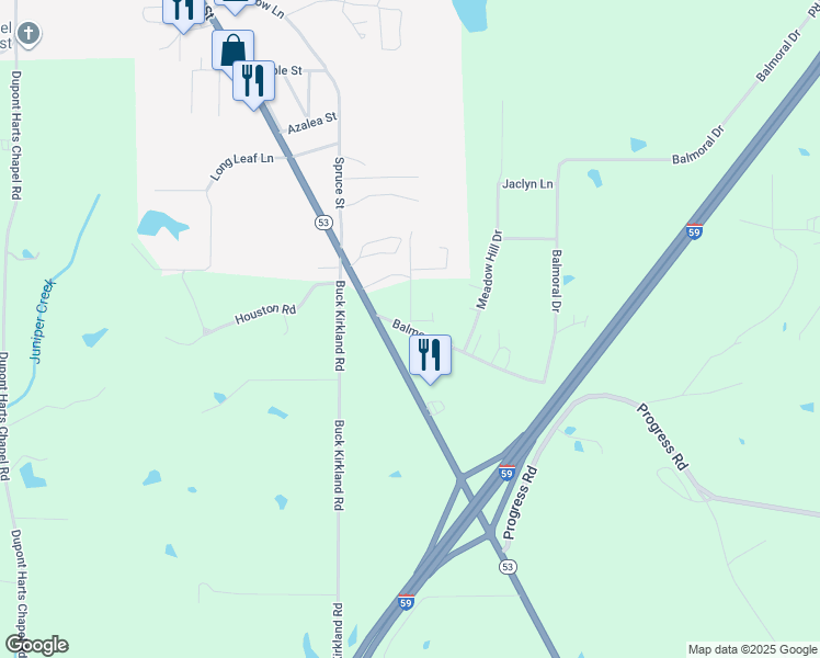 map of restaurants, bars, coffee shops, grocery stores, and more near 2 Hodnett Lane in Poplarville