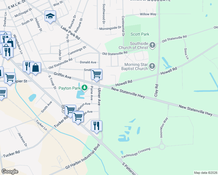 map of restaurants, bars, coffee shops, grocery stores, and more near 905 Howell Road in Valdosta