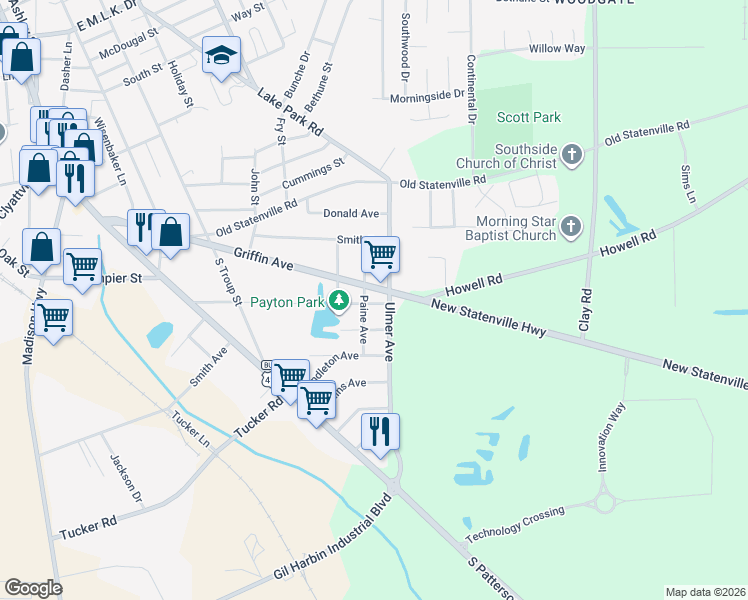 map of restaurants, bars, coffee shops, grocery stores, and more near 704 Conoley Avenue in Valdosta