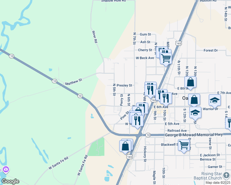 map of restaurants, bars, coffee shops, grocery stores, and more near 414 West 7th Avenue in Oakdale