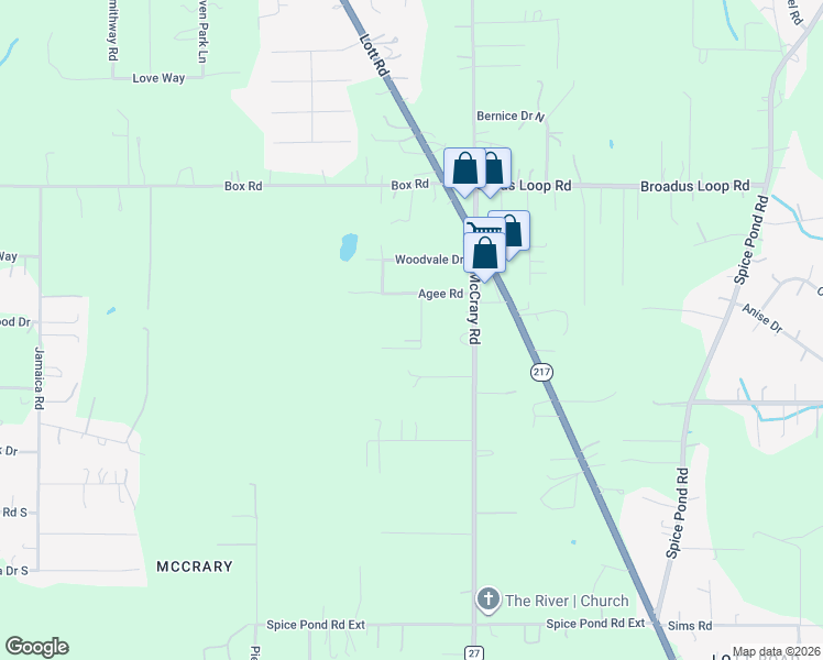 map of restaurants, bars, coffee shops, grocery stores, and more near 6034 Alice Road in Semmes