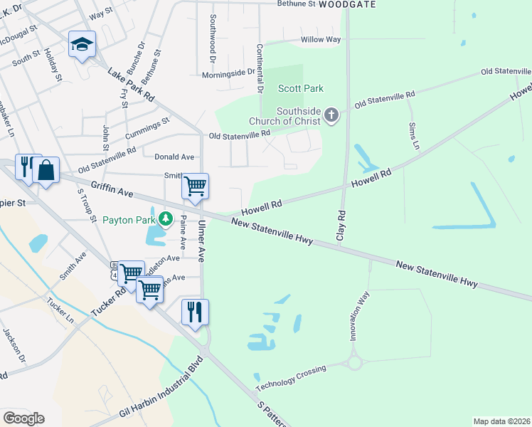 map of restaurants, bars, coffee shops, grocery stores, and more near 950 Howell Road in Valdosta