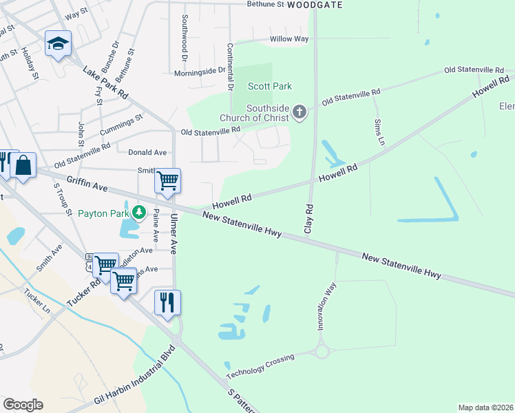 map of restaurants, bars, coffee shops, grocery stores, and more near 950 Howell Rd in Valdosta