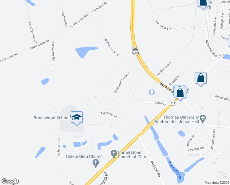 map of restaurants, bars, coffee shops, grocery stores, and more near 310 Greenleaf Terrace in Thomasville