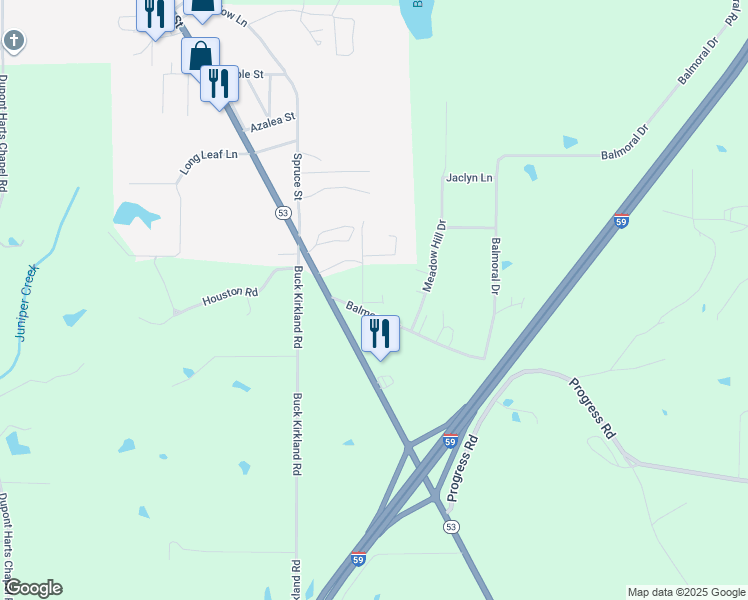 map of restaurants, bars, coffee shops, grocery stores, and more near 2-18 Hodnett Lane in Poplarville