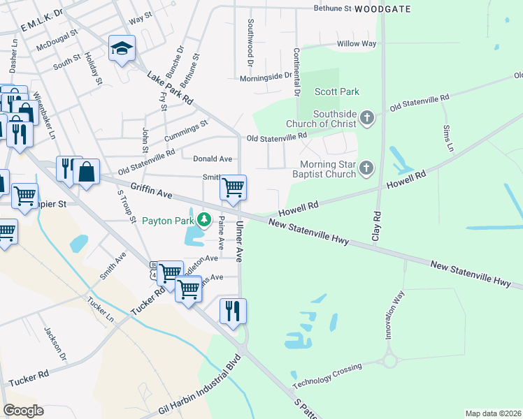 map of restaurants, bars, coffee shops, grocery stores, and more near 905 Howell Road in Valdosta