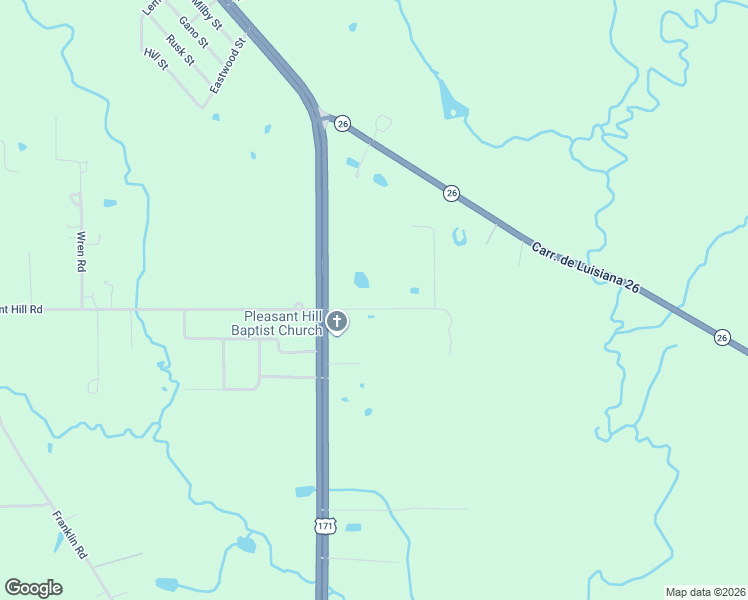 map of restaurants, bars, coffee shops, grocery stores, and more near 123-171 East Pleasant Hill Road in DeRidder