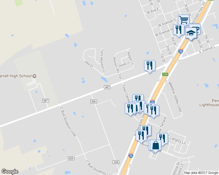 map of restaurants, bars, coffee shops, grocery stores, and more near 600 County Road 306 in Jarrell