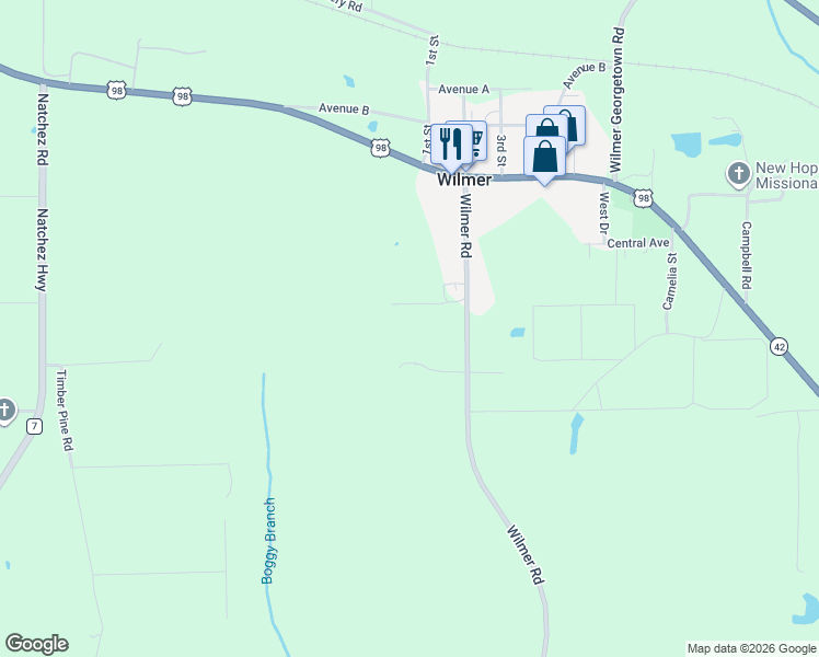 map of restaurants, bars, coffee shops, grocery stores, and more near 6065 Wilmer Road in Wilmer