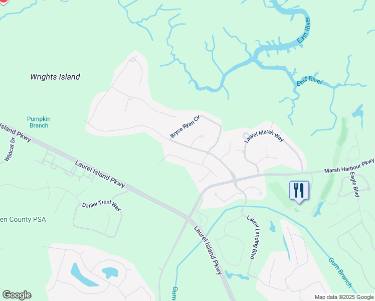 map of restaurants, bars, coffee shops, grocery stores, and more near 126 Fiddlers Cove Drive in Kingsland