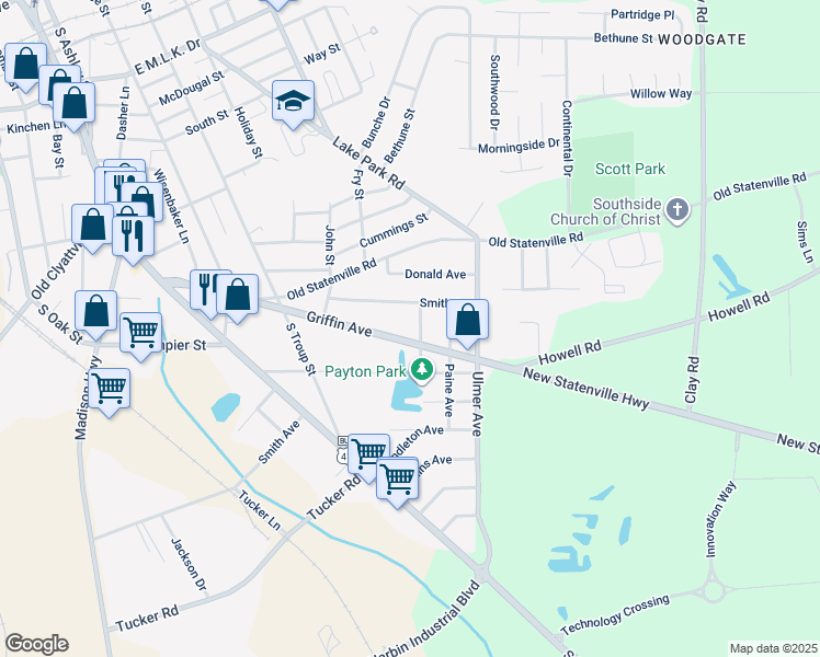 map of restaurants, bars, coffee shops, grocery stores, and more near 528 Griffin Avenue in Valdosta