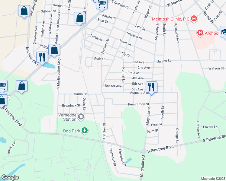 map of restaurants, bars, coffee shops, grocery stores, and more near 123 Augusta Avenue in Thomasville