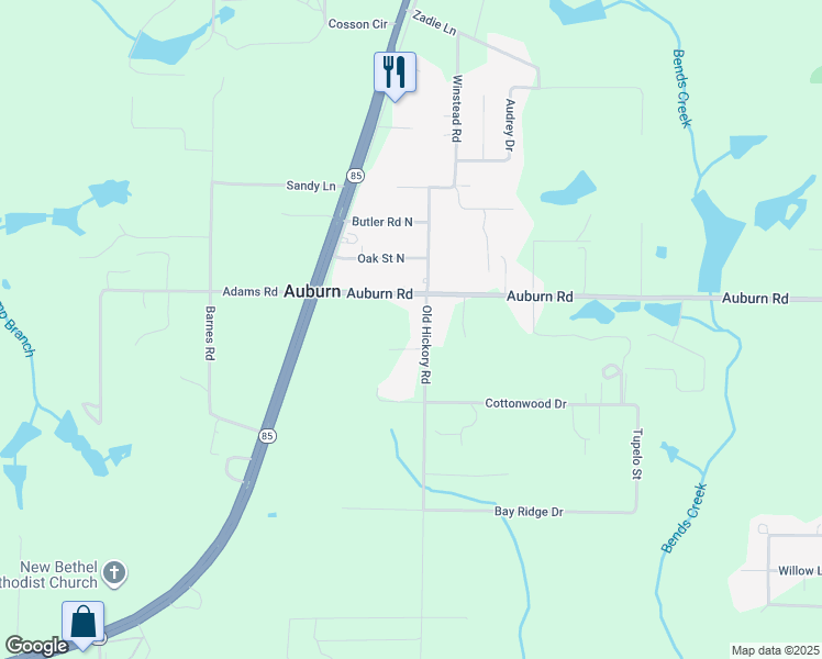 map of restaurants, bars, coffee shops, grocery stores, and more near 6134 Old Hickory Road in Crestview