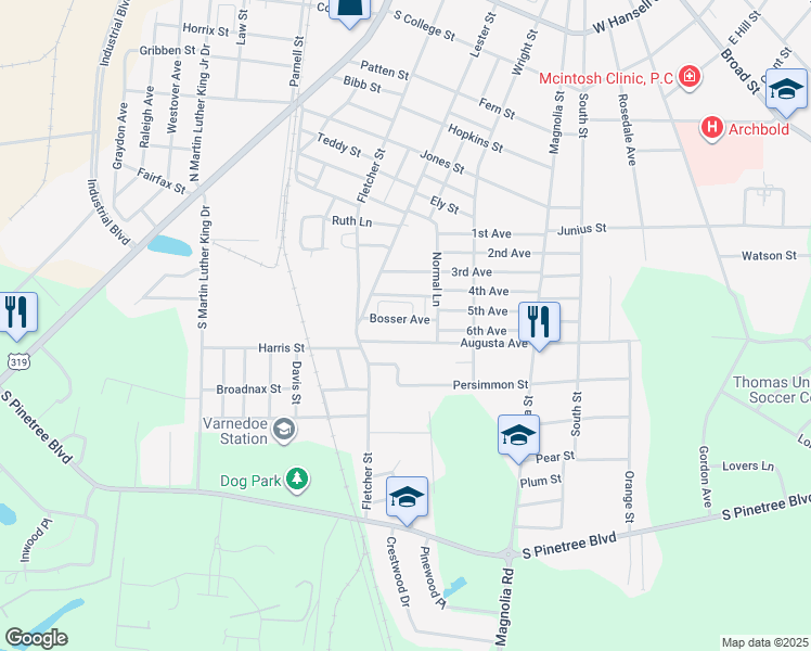 map of restaurants, bars, coffee shops, grocery stores, and more near 123 Augusta Avenue in Thomasville