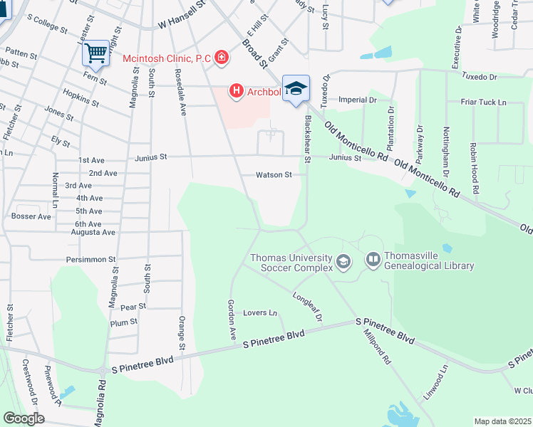map of restaurants, bars, coffee shops, grocery stores, and more near 1305 Millpond Road in Thomasville