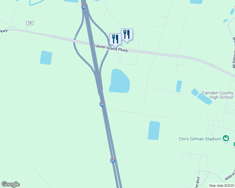 map of restaurants, bars, coffee shops, grocery stores, and more near 332 Bessie Lane in Kingsland