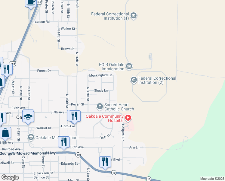 map of restaurants, bars, coffee shops, grocery stores, and more near 300-310 Harmony Dr in Oakdale