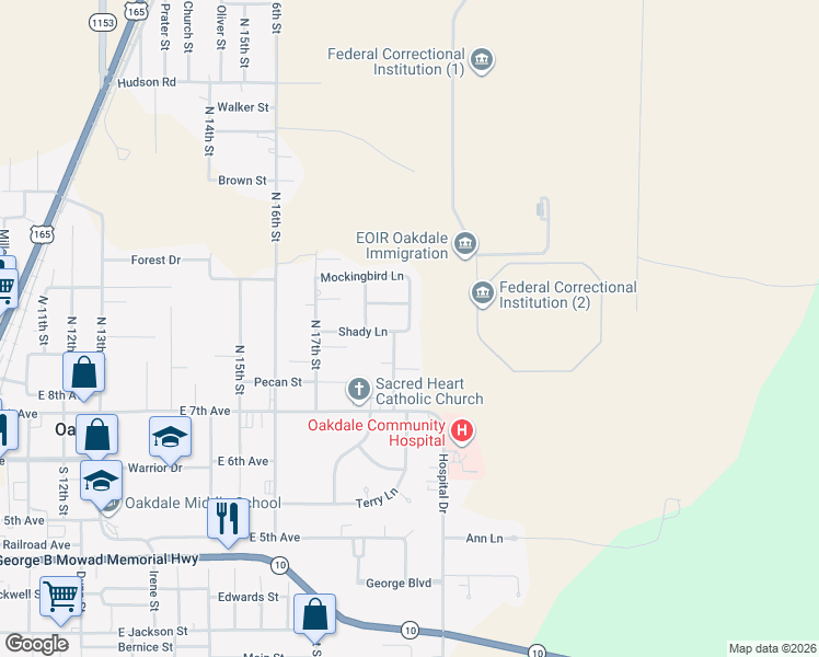 map of restaurants, bars, coffee shops, grocery stores, and more near 300 Harmony Drive in Oakdale