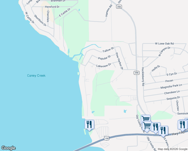 map of restaurants, bars, coffee shops, grocery stores, and more near 166 Ashley Lane in Onalaska