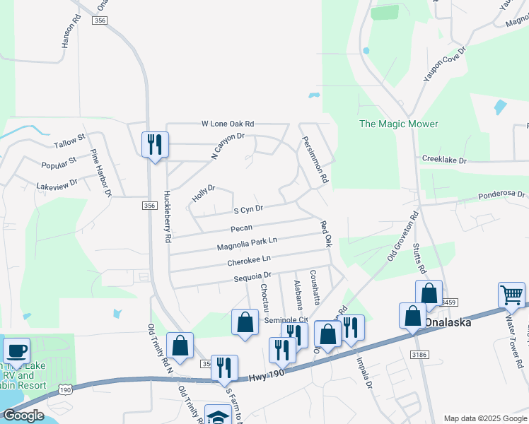 map of restaurants, bars, coffee shops, grocery stores, and more near 142 North Canyon Drive in Onalaska