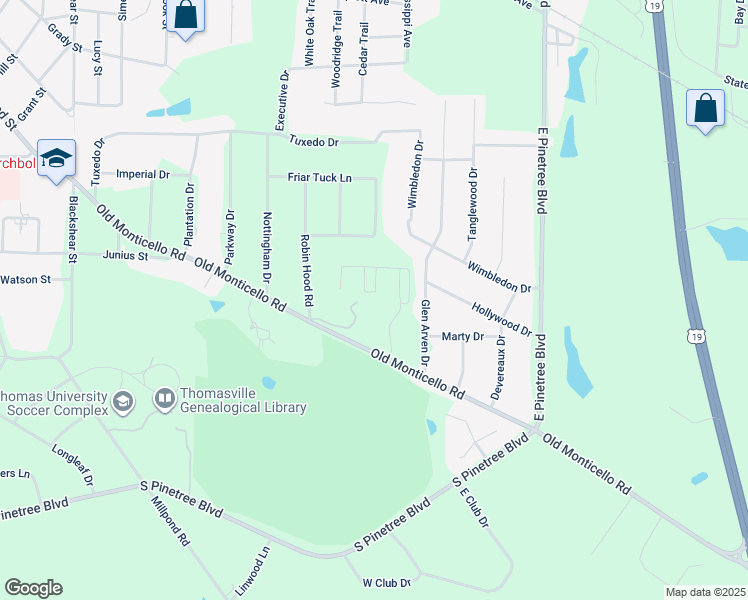 map of restaurants, bars, coffee shops, grocery stores, and more near 1701 Old Monticello Road in Thomasville
