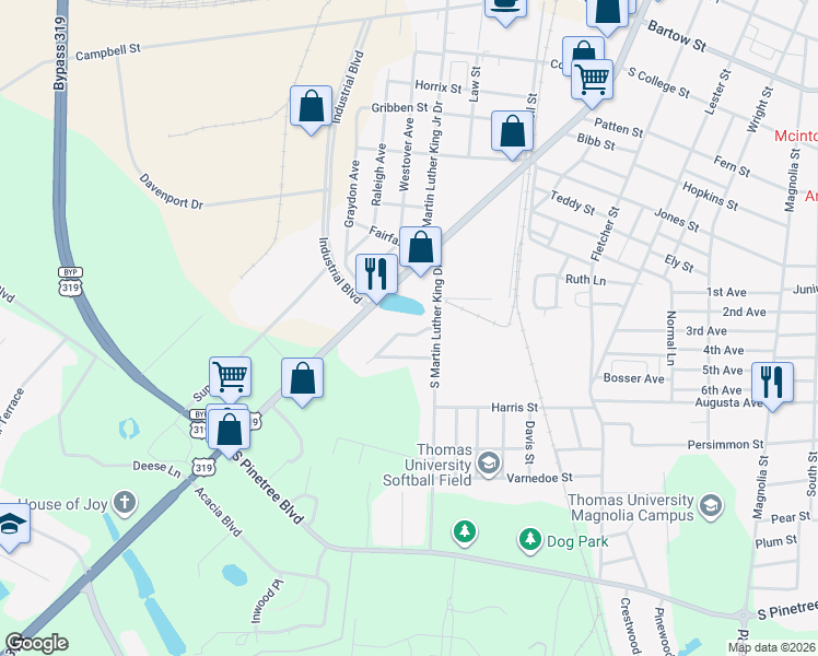 map of restaurants, bars, coffee shops, grocery stores, and more near 109 Crimson Circle in Thomasville