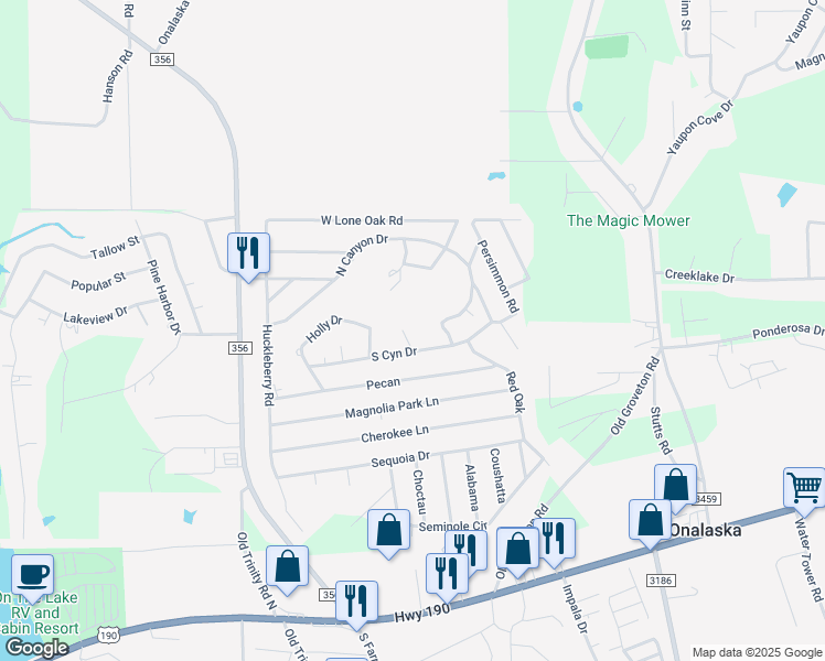 map of restaurants, bars, coffee shops, grocery stores, and more near 142 North Canyon Drive in Onalaska