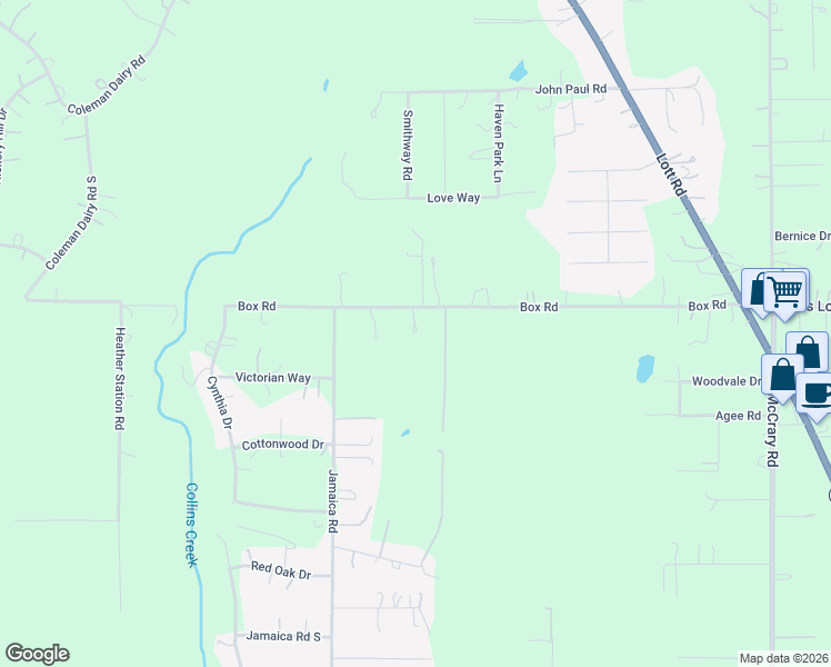 map of restaurants, bars, coffee shops, grocery stores, and more near 9801 Box Road in Semmes