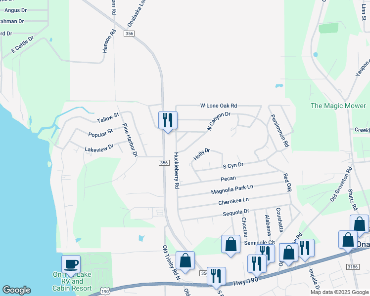 map of restaurants, bars, coffee shops, grocery stores, and more near 151 North Canyon Drive in Onalaska